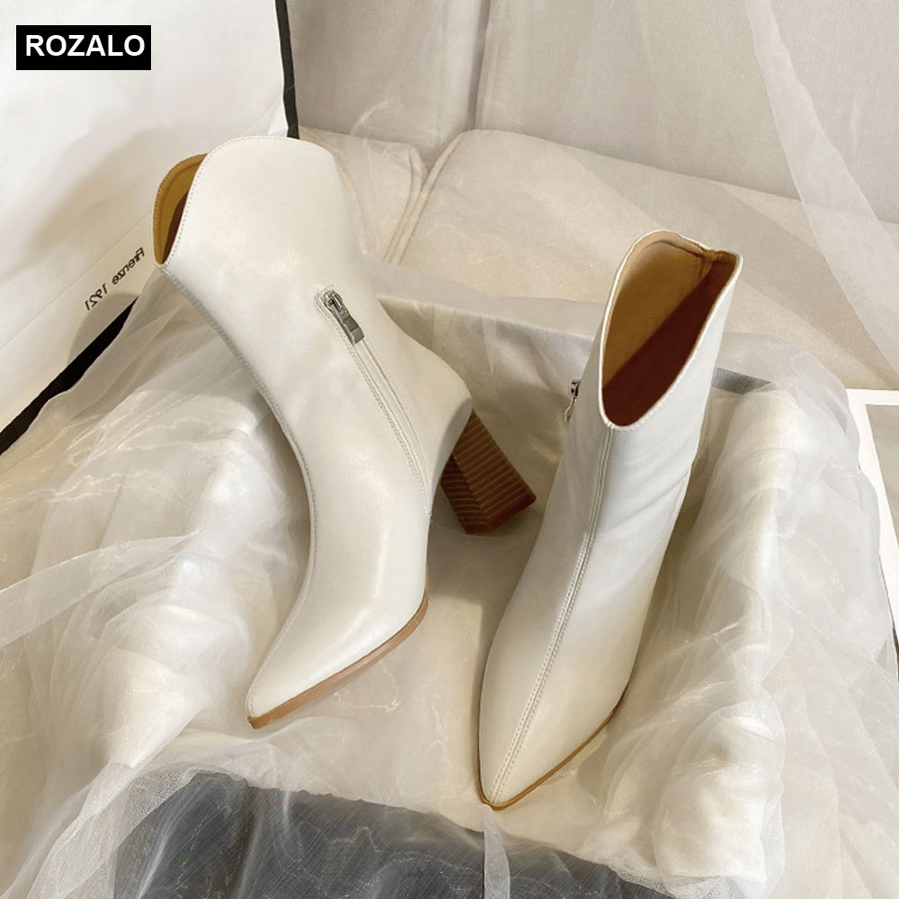 Giày Bốt nữ kiểu Boot thấp cổ da mờ gót 5P đính đá Rozalo R5715