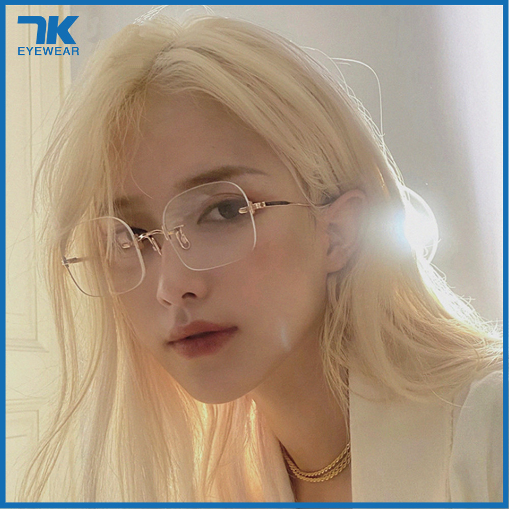 [HCM]Gọng kính nam nữ mắt cận chữ nhật không gọng viền màu đen bạc vàng 3511. Tròng giả cận 0 độ chống ánh sáng xanh chống nắng tia UV