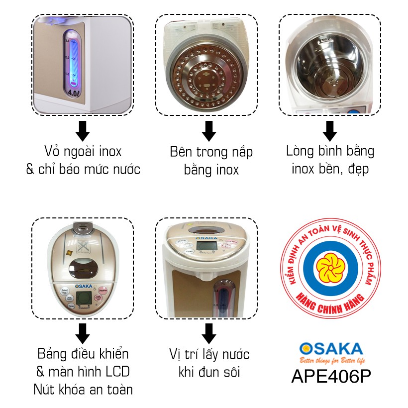 Bình thủy điện osaka ape-406p 4.0 lít