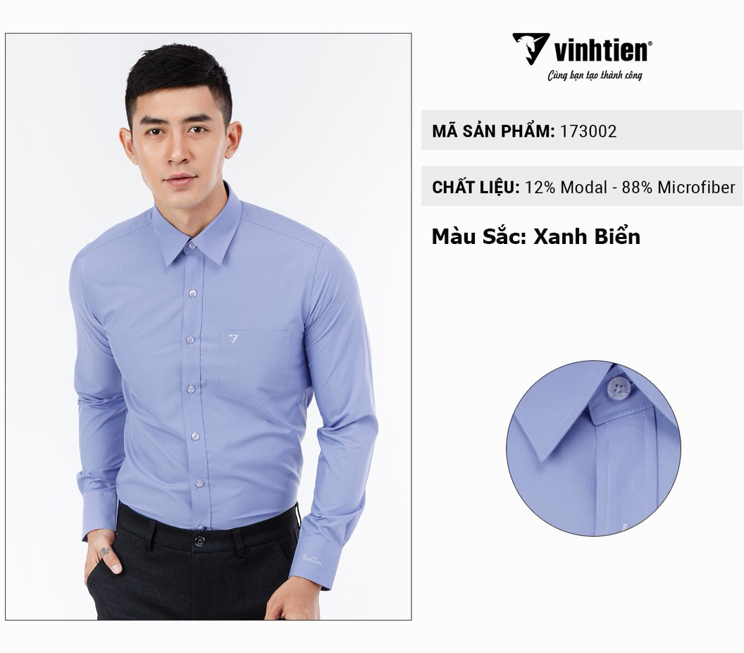 Áo Sơ Mi Nam Dài Tay Slimfit Vĩnh Tiến Màu Xanh Biển