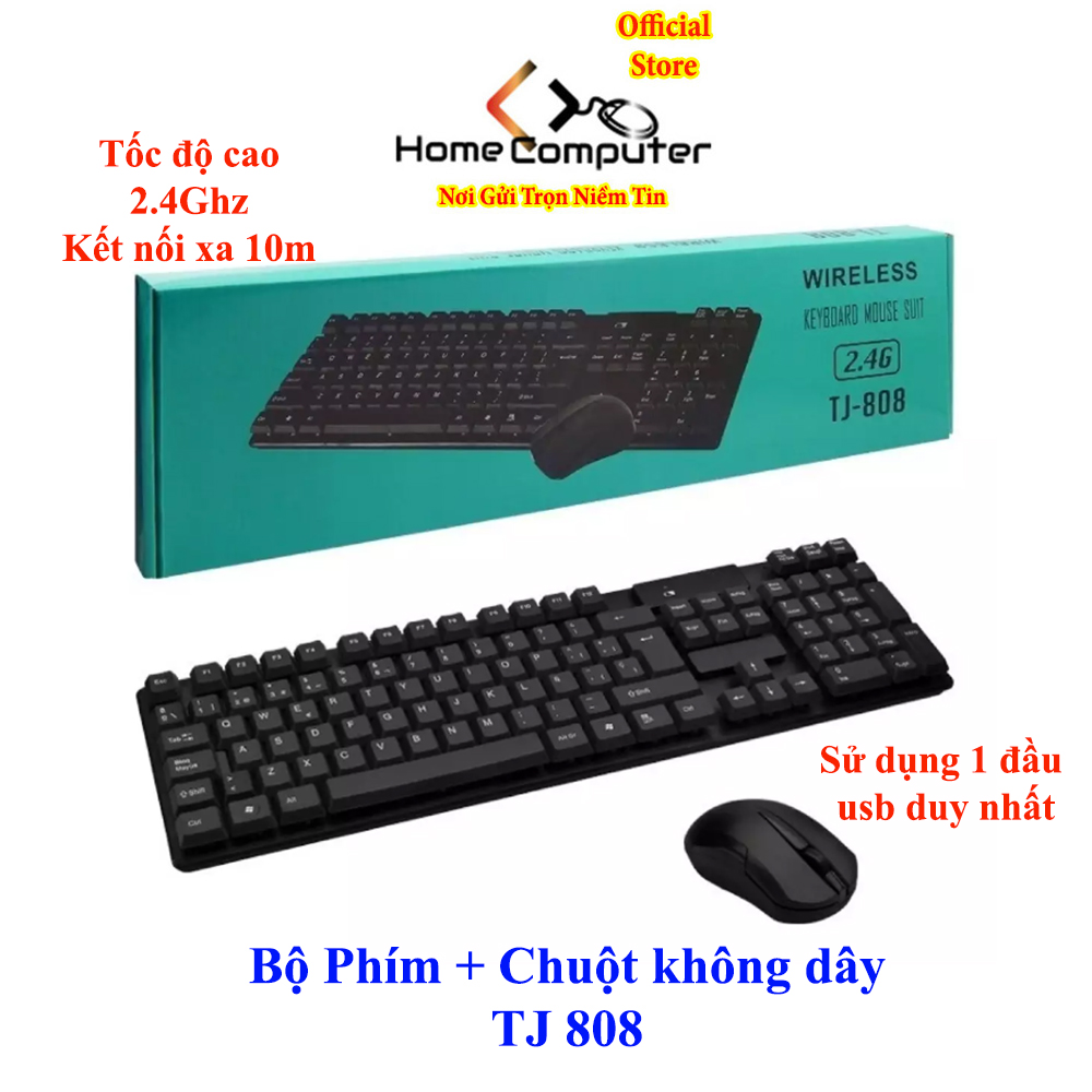 Combo bộ phím chuột không dây TJ808 tặng kèm pin, thiết kế đẹp và chắc chắn. phím bấm độ nảy tốt