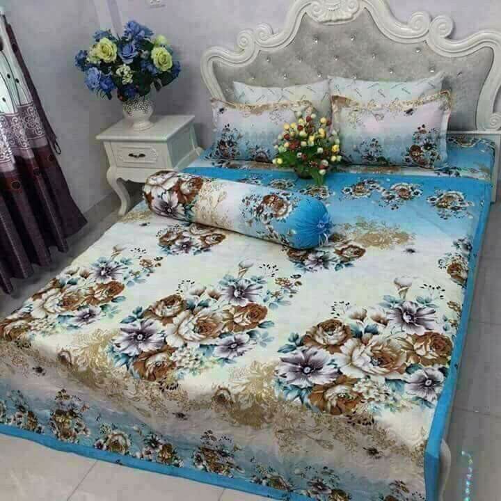 Bộ chăn ga vỏ gối 5 món 1m8x2m hoa cúc trắng