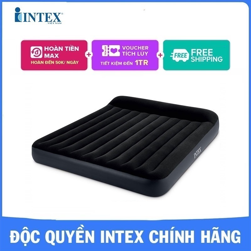 Đệm hơi đôi công nghệ mới 1m83 INTEX 64144, nệm hơi 4 người, nằm êm ái thoáng khí, bơm/hút hơi tiện dụng - Bảo hành 12 tháng