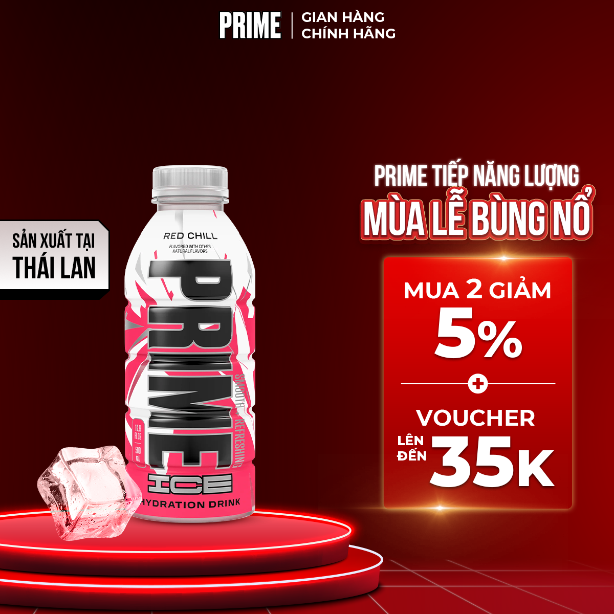 Nước điện giải PRIME Ice Hydration Red Chill 500ml/chai