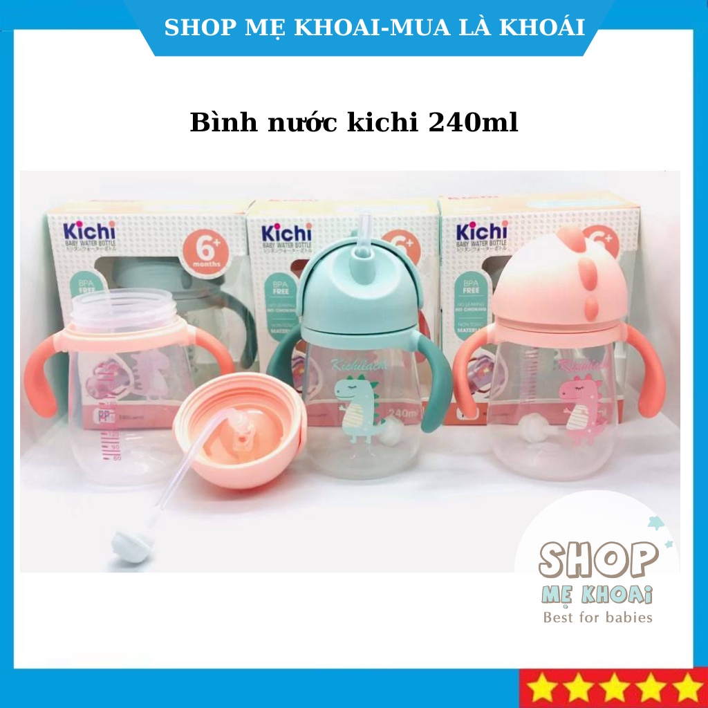 Bình tập uống nước chống sặc, Bình nước PP 240ml, chống đổ hình Khủng Long Kichilachi Kichi