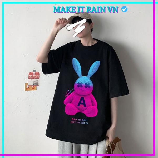 Áo Thun Tay Lỡ Unisex THỎ XANH HỒNG Make It Rain VN, Áo Phông Nam Nữ Form Rộng, có hình ảnh video thật A38