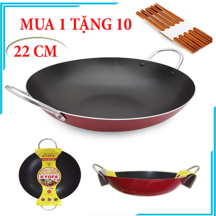 [MUA 1 TẶNG 10 ĐÔI ĐŨA] Chảo chống dính 2 quai sâu lòng size 22 cm. Chảo chống dính 2 quai hàng công ty/Mua chảo chống dính - tặng 10 đôi đũa gỗ an toàn