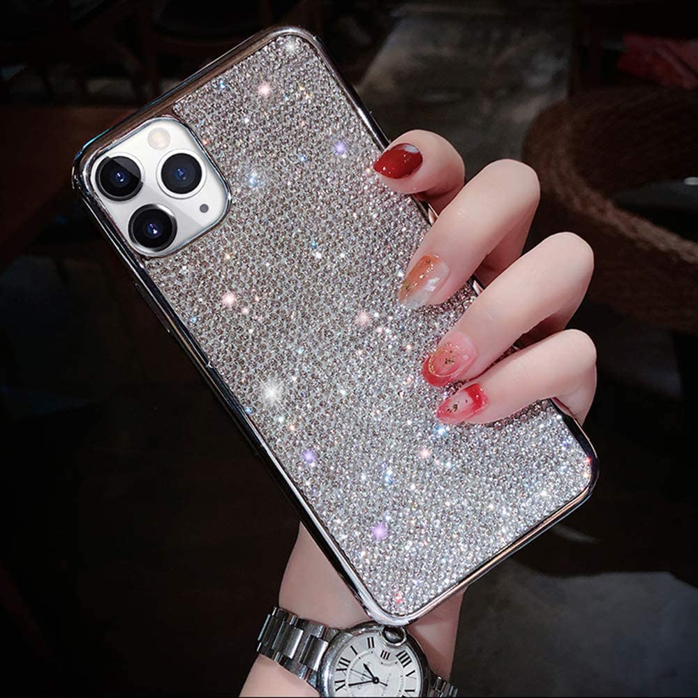 Ốp điện thoại màu bạc đính đá kim cương dành cho iphone6/6plus/iphone7/8 7plus/8plus iphonex/xr iphonexsmax iphone11 iphone11pro iphone11promax