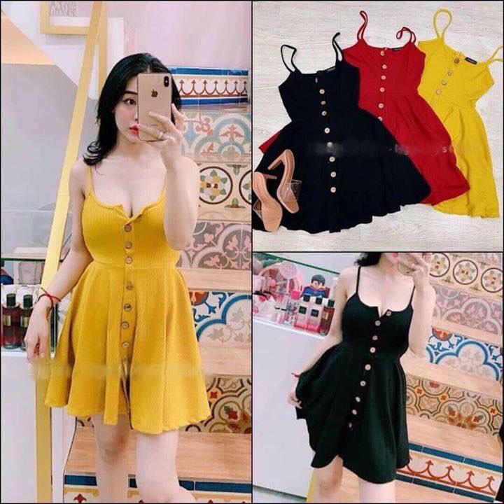 Đầm 2 dây cúc giữa màu sắc dễ thương , gợi cảm
