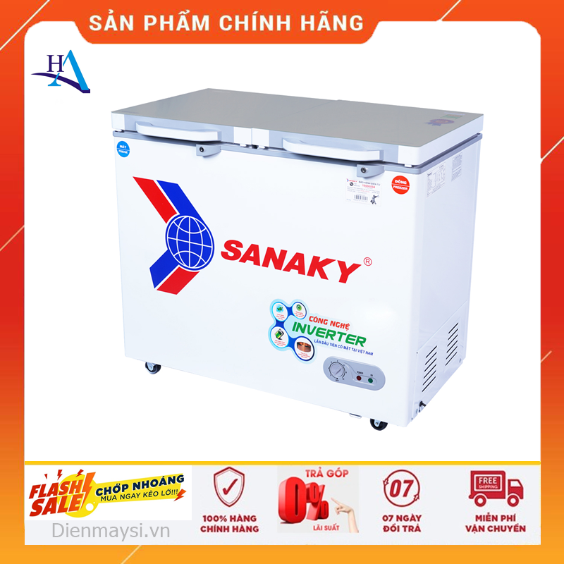 Tủ đông mát sanaky inverter 220 lít vh-2899w4k đồng +free ship tp.hcm,ngoài tỉnh giao có tính phí+bh 2 năm chính hãng !