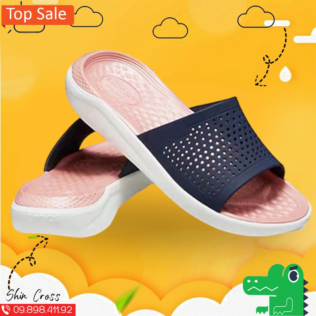 Dép Lê Cross Màu Hồng Quai Xanh Navy Nam Nữ LTRLE05 Cao Cấp Dép Quai Ngang Đế Bằng Đi Mưa Đi Ngoài Hàng Ngày