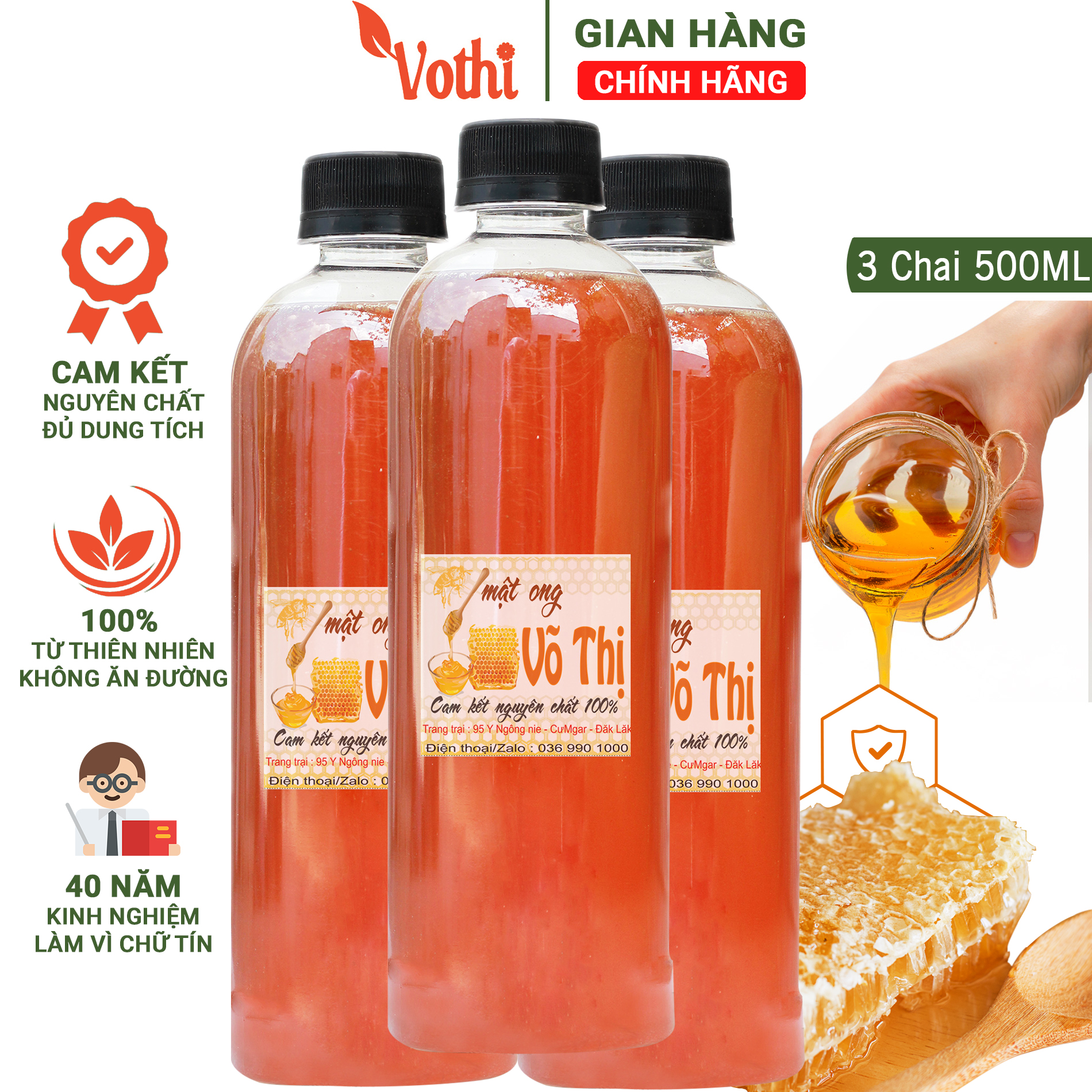 1,5 Lít Mật Ong Nguyên Chất Rừng Tây Nguyên - Giá Gốc tại Trang Trại - sản phẩm trực tiếp từ người khai thác ong - Rừng hoa cafe Đăk Lăk - cam kết nguyên chất Hoàn Tiền Nếu Khách Hàng Không Hài Lòng - Mật Ong Võ Thị - VoThi