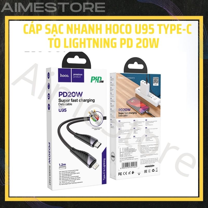 Cáp sạc nhanh Hoco U95 Type-C to Lightning PD 20W, Dây Sạc Cho Iphone, Ipad, Dây Dù Chống Đứt Dài 1m2, Đầu Hợp Kim -Giá tốt tại AimeStore