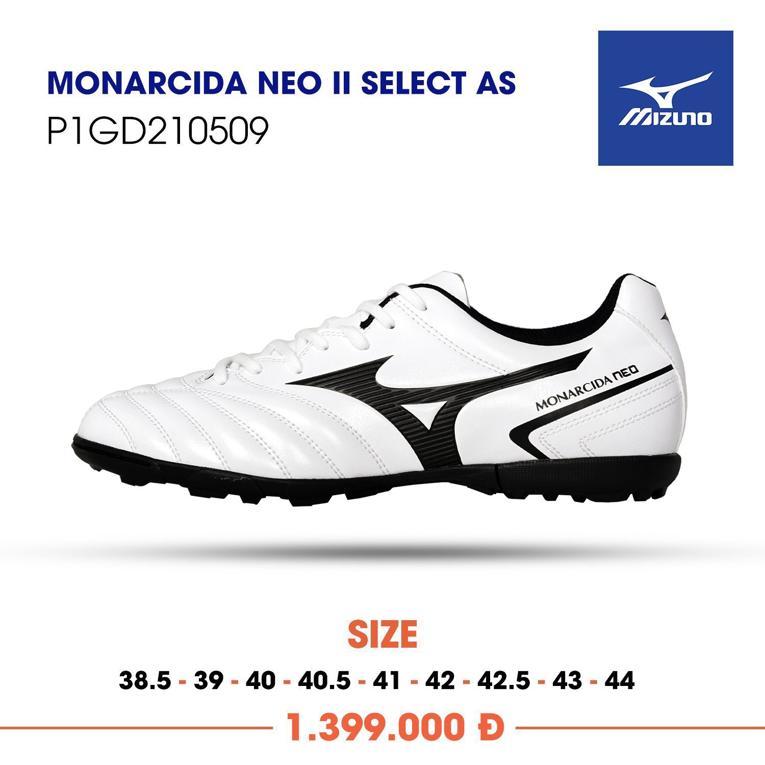 GIÀY ĐÁ BÓNG MIZUNO MONARCIDA NEO II SELECT AS TF - TRẮNG / ĐEN