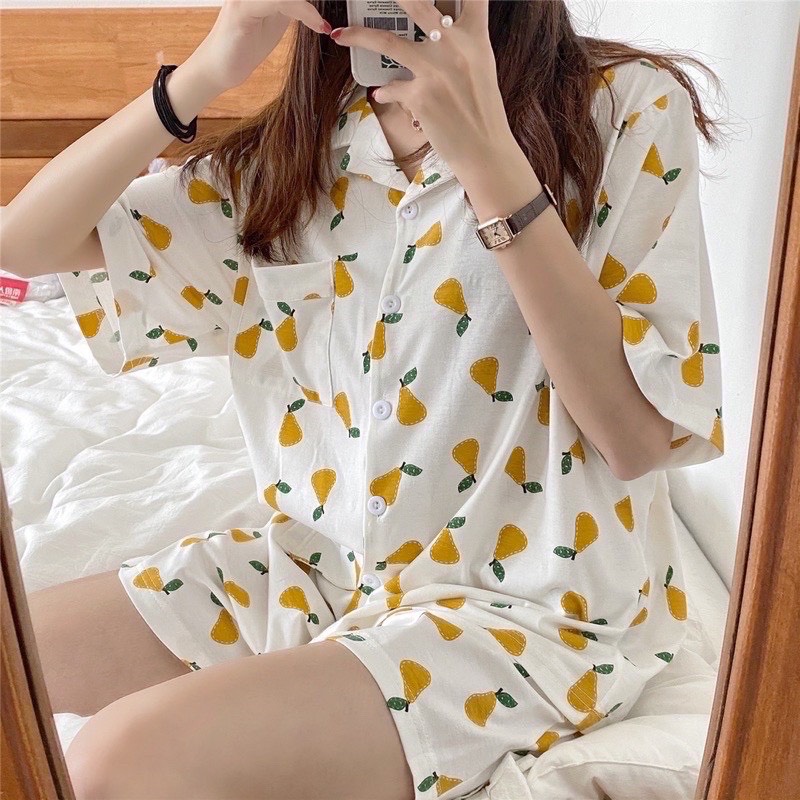 Set bộ pijama trái lê dáng rộng oversize in full gấu siêu hot