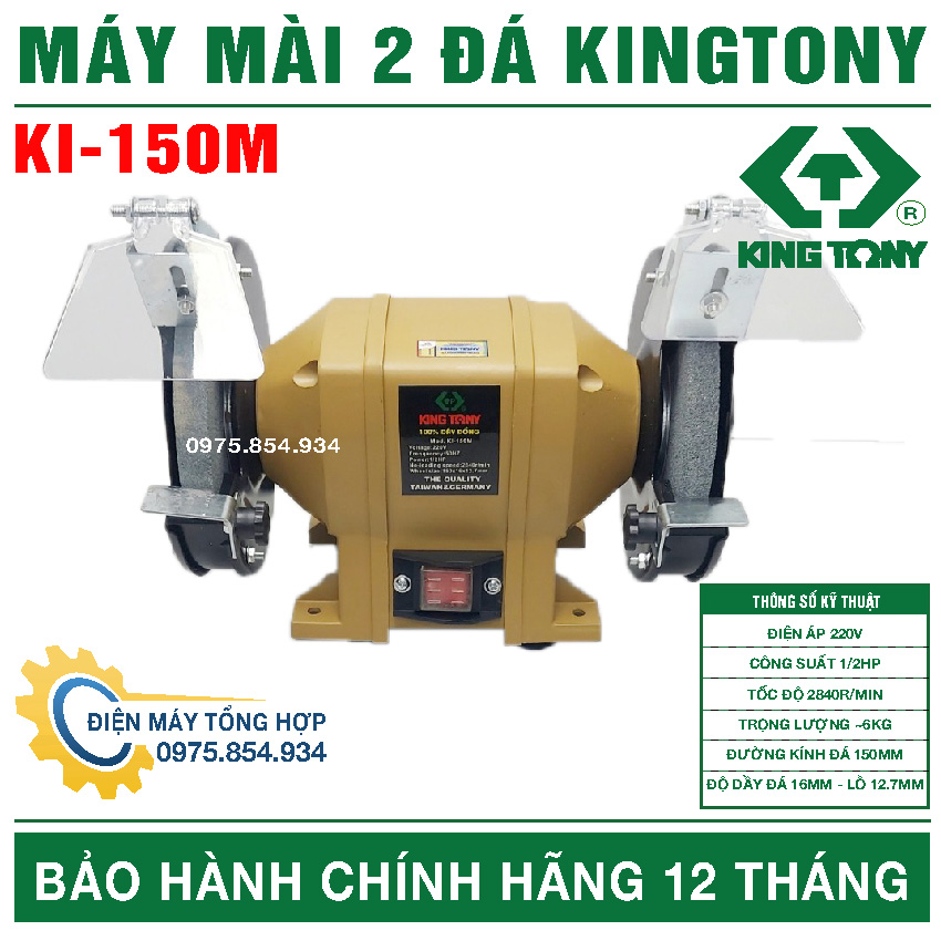 Máy mài để bàn 2 đá Kingtony KI-150mm dây đồng, công suất 1/2HP, đá mài 150mm, Máy mài dao , kéo , mũi khoan ... , có tấm chắn bảo vệ