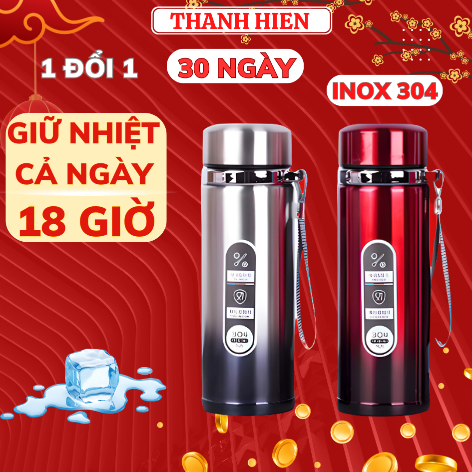 Bình giữ nhiệt inox 304 dung tích 1000ml, có dây treo và khay lọc trà inox, 3 lớp cách nhiệt giữ nóng hơn 8 giờ , lạnh hơn 15 giờ cao cấp