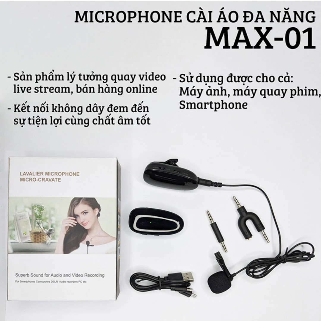 [HCM]Top Micro Cài Áo Tốt Nhât 2021 Micro Cài Áo Không Dây Cao Cấp Micro Thu Âm Đa Năng Bluetooth Cài Áo Chuyên Nghiệp MAX-01 Dành Cho Youtuber Vlog Bán Hàng Livestream Sóng Khỏe Thiết Kế Tinh Tế Âm Thanh To Ấm Trong Trẻo Pin Khủng .