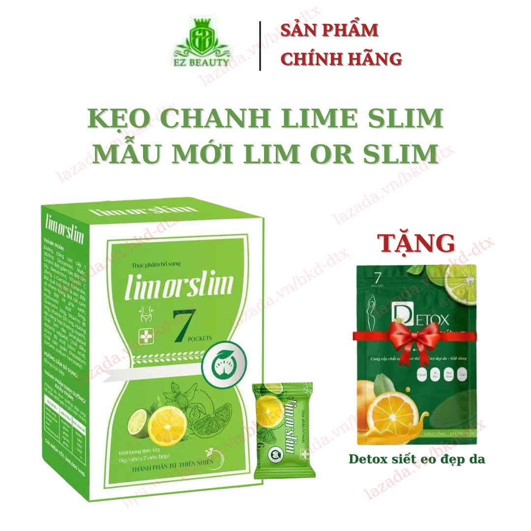 Kẹo Chanh Giảm Cân Lime Slim Lim Or Slim CHÍNH HÃNG 7 Viên Mẫu Mới - Tặng Detox Siết Eo Đẹp Da