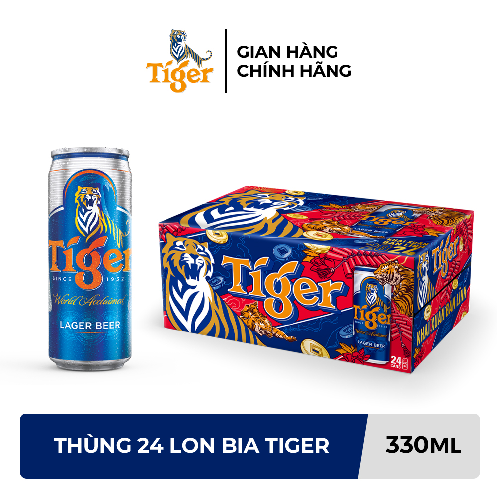 Mới! thùng 24 lon bia tiger 330ml - bao bì xuân