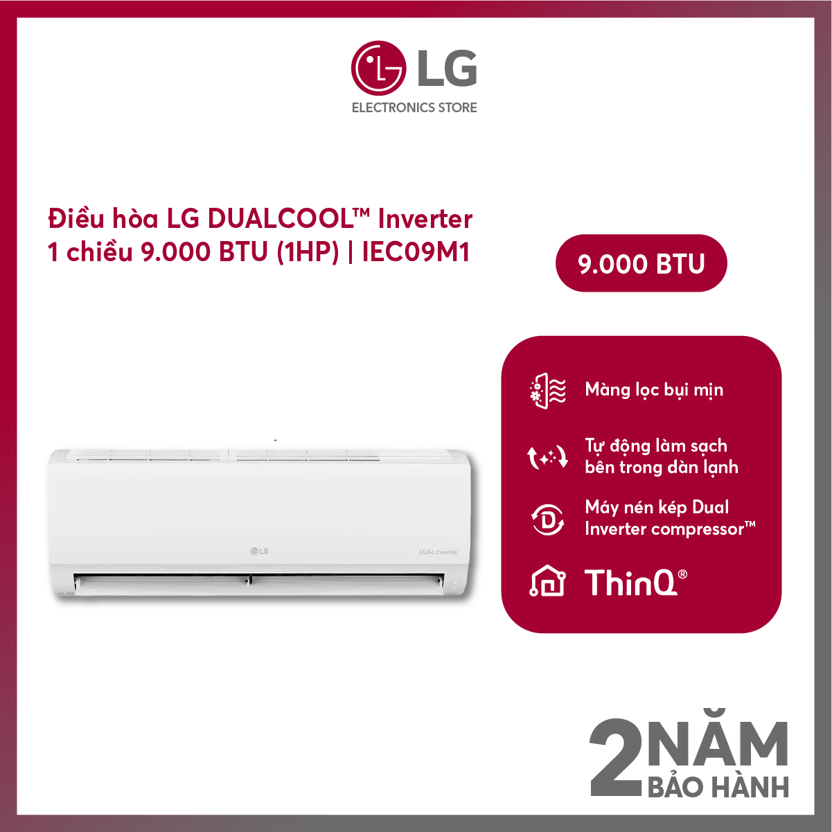 [MODEL 2025][FreeSHIP COD HN + công Lắp nội thành HN] Máy lạnh LG 1 chiều Inverter 9000BTU 1HP IEC09