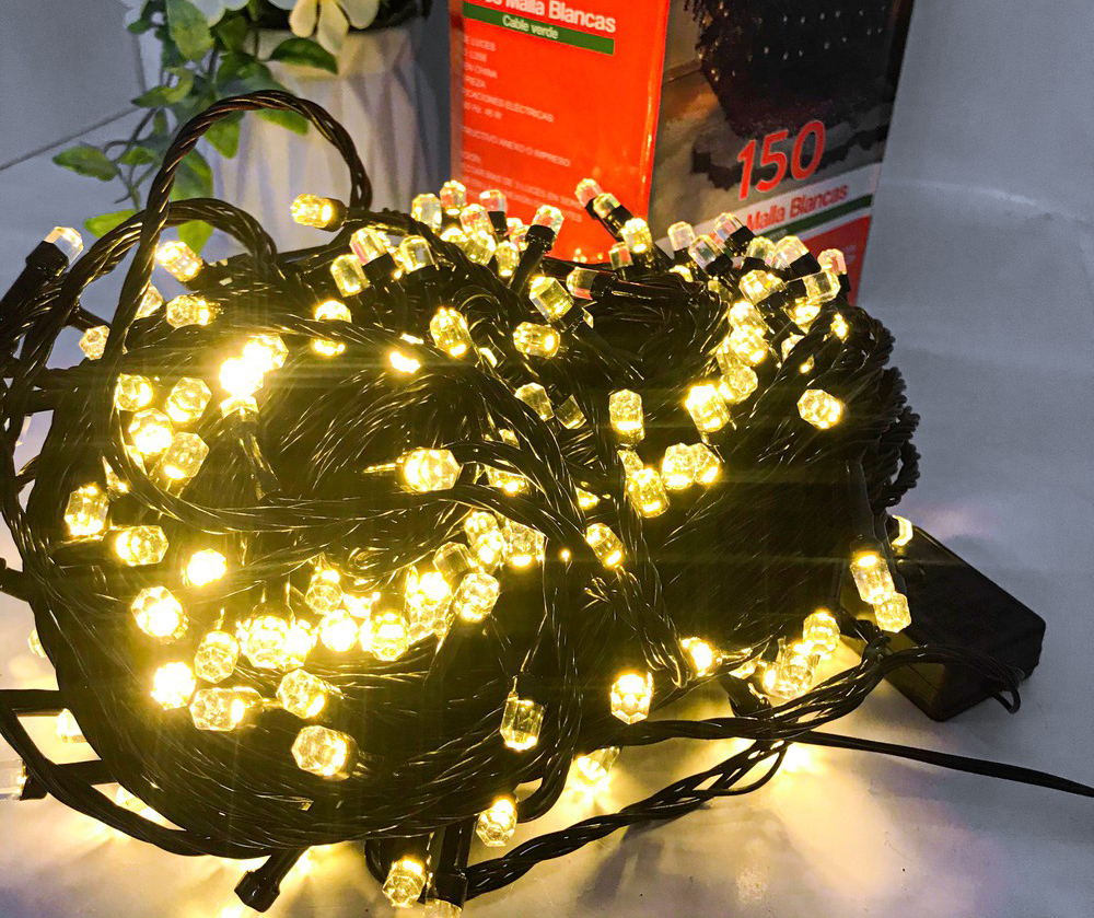 Dây đèn 50m led nháy nhiều màu bóng kiểu kim cương lục giác chống nước - dây đèn nháy trang trí noel