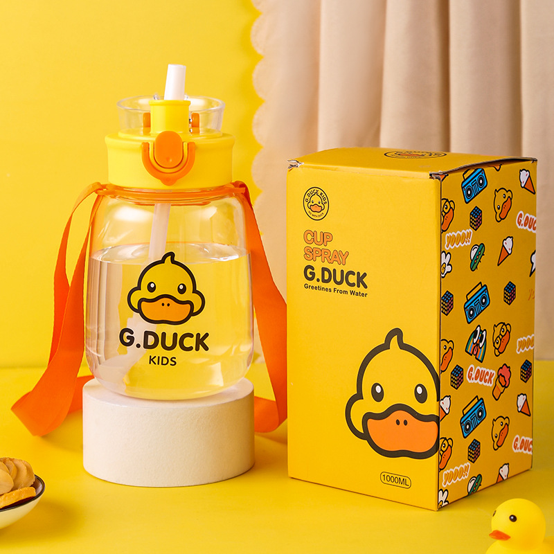 Bình nước vịt vàng G.DUCK Cute bình 1000ML tặng kèm tấm sticker trang trí
