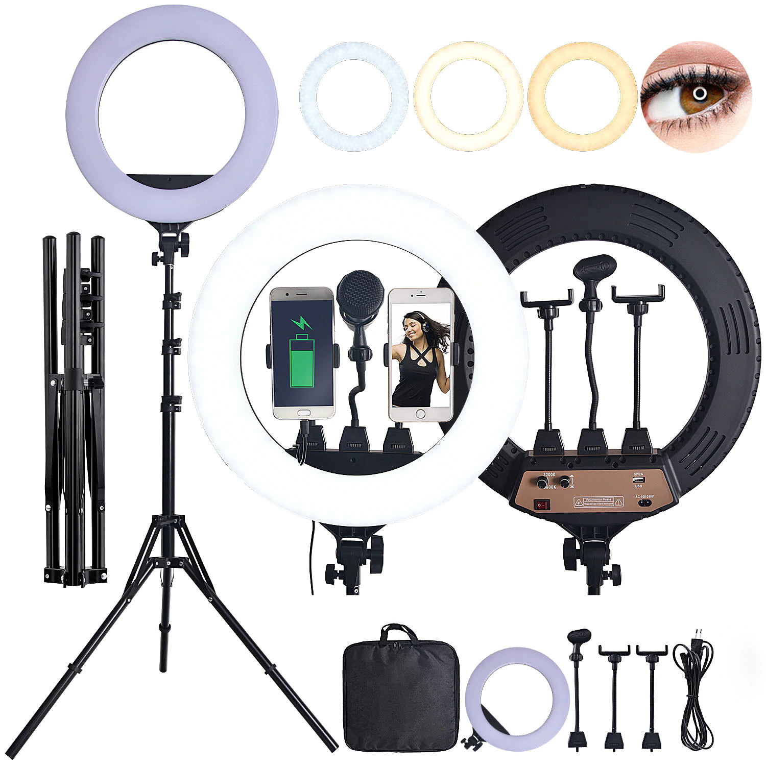 Đèn led livestream zb-r18 - 45cm có gương - 2 kẹp đt 1 kẹp mic 3 chế độ chân đèn 2m,đèn trang điểm đèn chụp hình đèn quay phim đèn led ring đèn ring light ánh sáng vàng,quay tiktok cho ánh sáng chuẩn đẹp chuyên nghiệp.