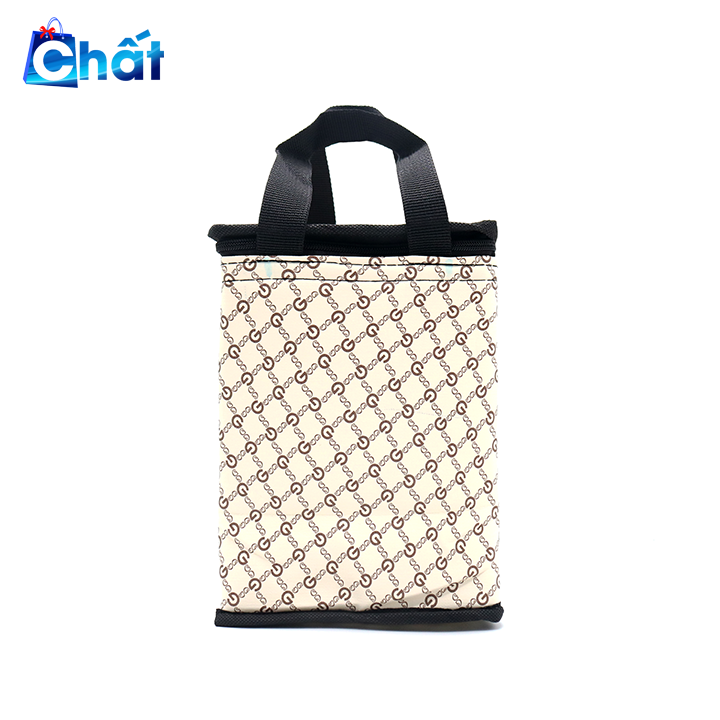 Túi giữ nhiệt kiểu đứng họa tiết GG, túi đựng cơm giữ nhiệt nóng/lạnh, túi đựng cà men, túi đựng hộp cơm văn phòng quai xách tiện lợi, tia kéo chắc chắn, chống dơ, dễ giặt giũ