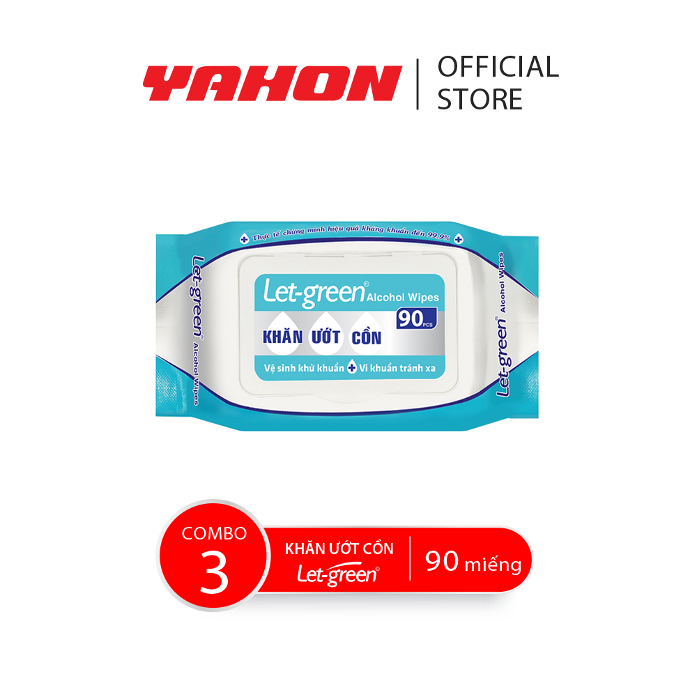 Combo 3 Bao Khăn Ướt Cồn LET-GREEN, 90 Miếng/Bao