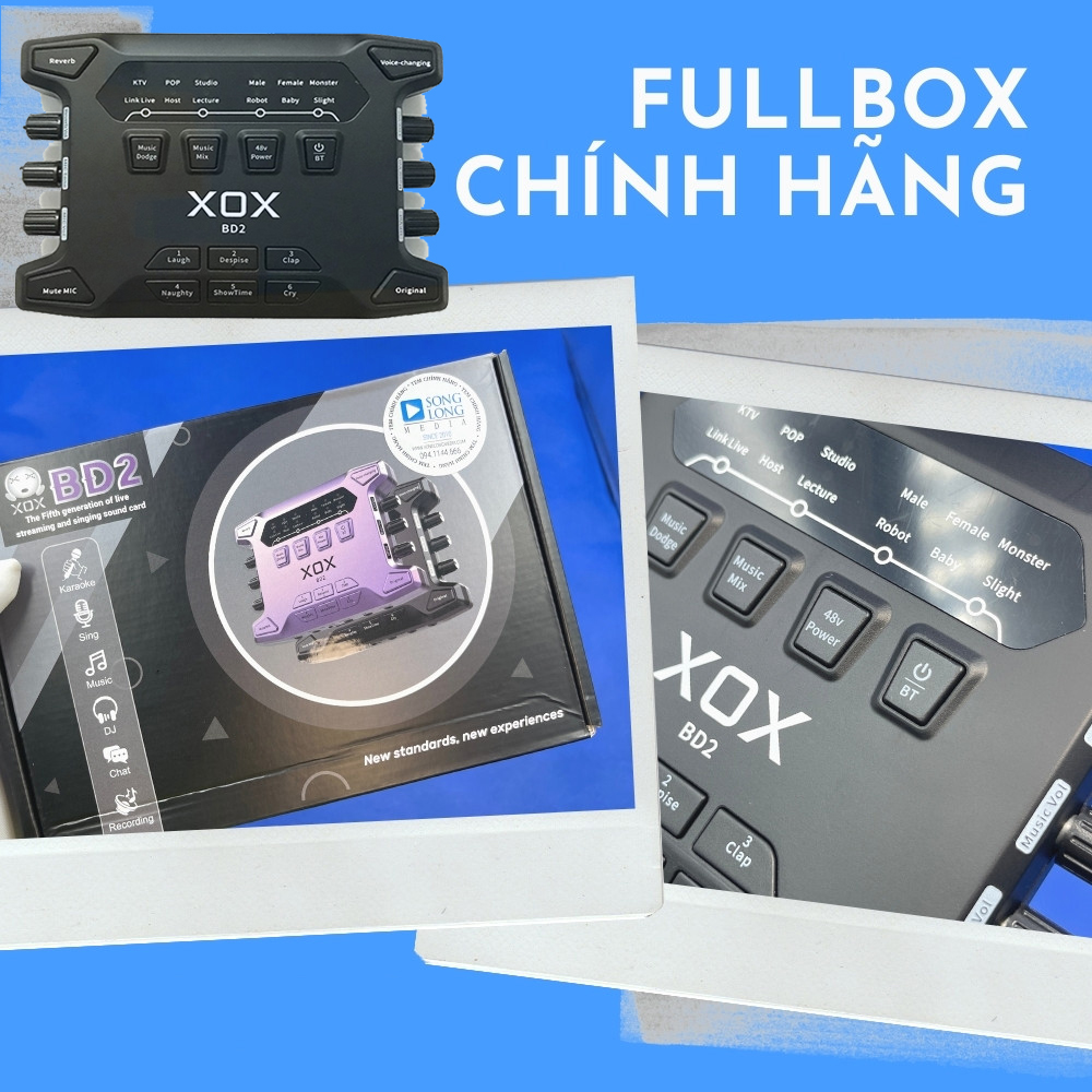 ( Phiên Bản Mới Nhất 2022 ) Sound Card XOX BD2 - Lấy Nhạc Bằng Bluetooth 5.0, Tích Hợp Nguồn 48V, Hỗ Trợ 2 Micro, 2 Tai Nghe Song Ca Dễ Dàng, Livstream Được 3 Điện Thọai Cùng Lúc, Hỗ Trợ Thu Âm, Livestream, Karaoke Online Chuyên Nghiệp