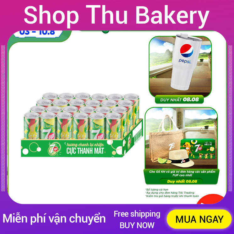 Thùng 24 Lon Nước Ngọt Có Gaz 7Up (320ml/lon) DTK98578829 - Shop Thu Bakery - 24 cans of soft drinks Gaz 7up (320ml/can