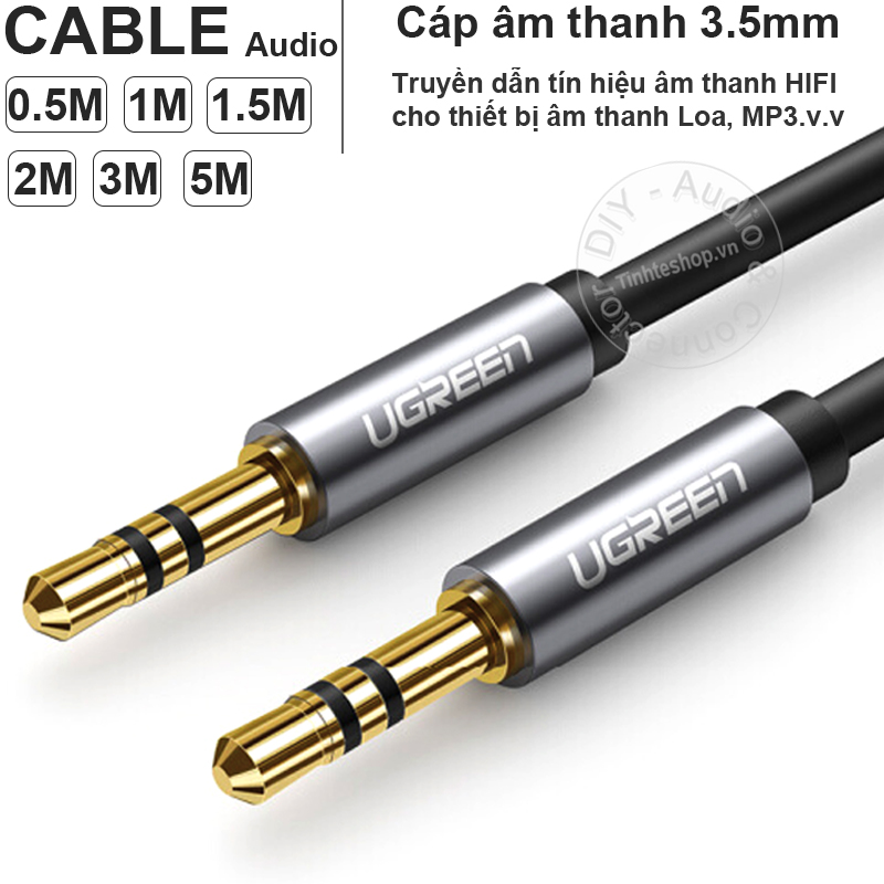 Dây cáp audio 2 đầu 3.5mm aux lõi đồng ofc mạ vàng 24k dài 2 mét ugreen av119 0.5m đến 5m