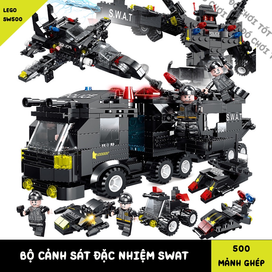 Bộ đồ chơi lắp ráp logo cảnh sát swat robot quân đội và máy bay chiến đấu