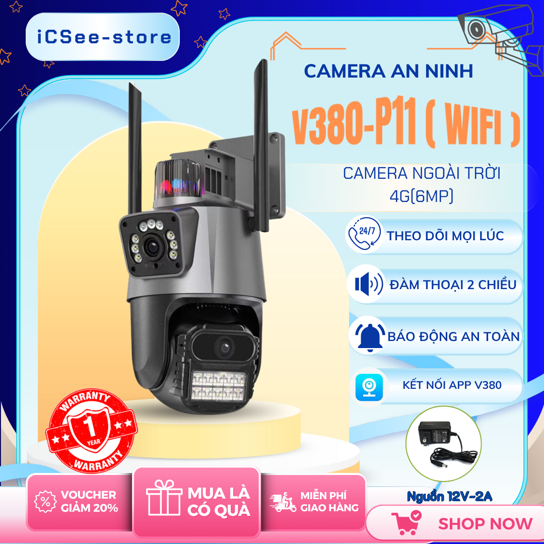 Outdoor Camera P11-V380 4g 2-Way Conversation and Viewing at 2 Frames Per Second Giá 610,000 Đồng*Miễn phí vận chuyển