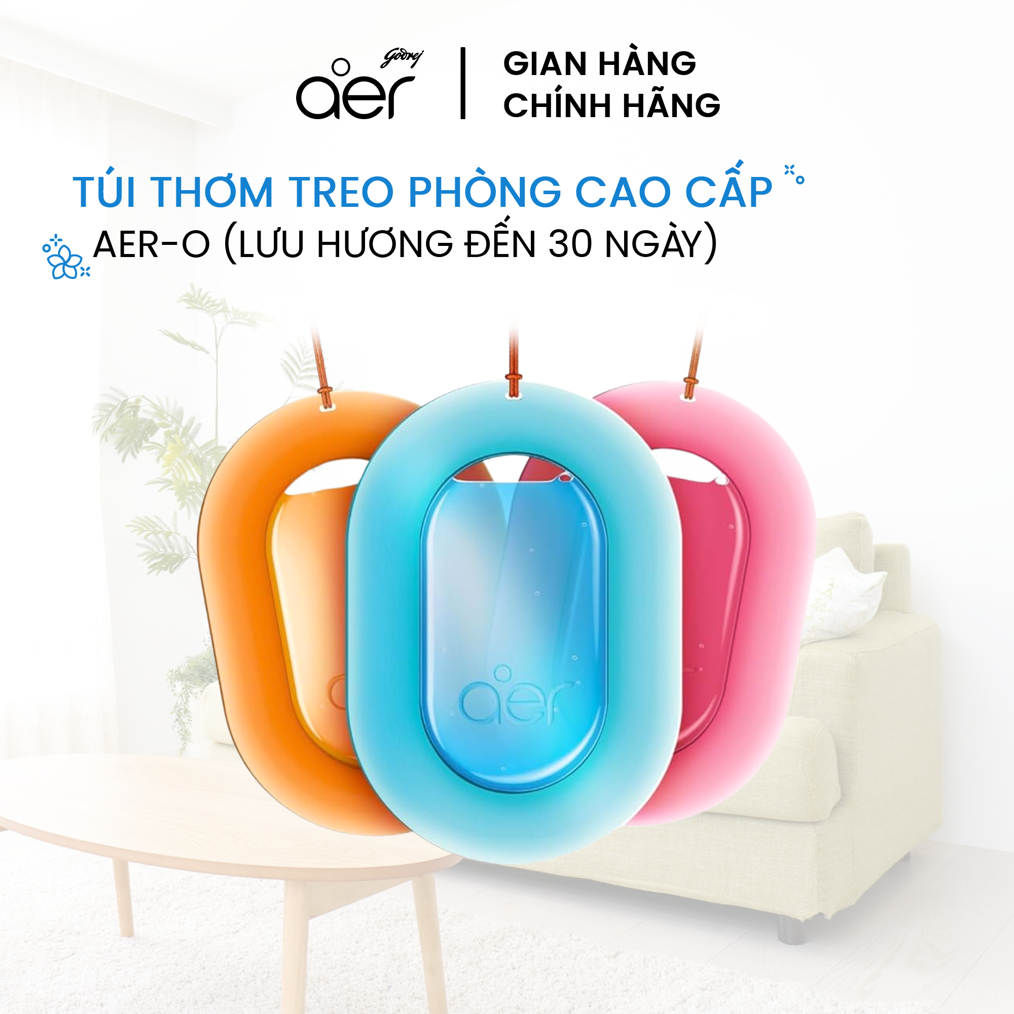 Túi thơm treo phòng cao cấp Godrej Aer-O (Ấn Độ), nhỏ gọn, khuếch tán đều, toả hương 30 ngày, 7.5g
