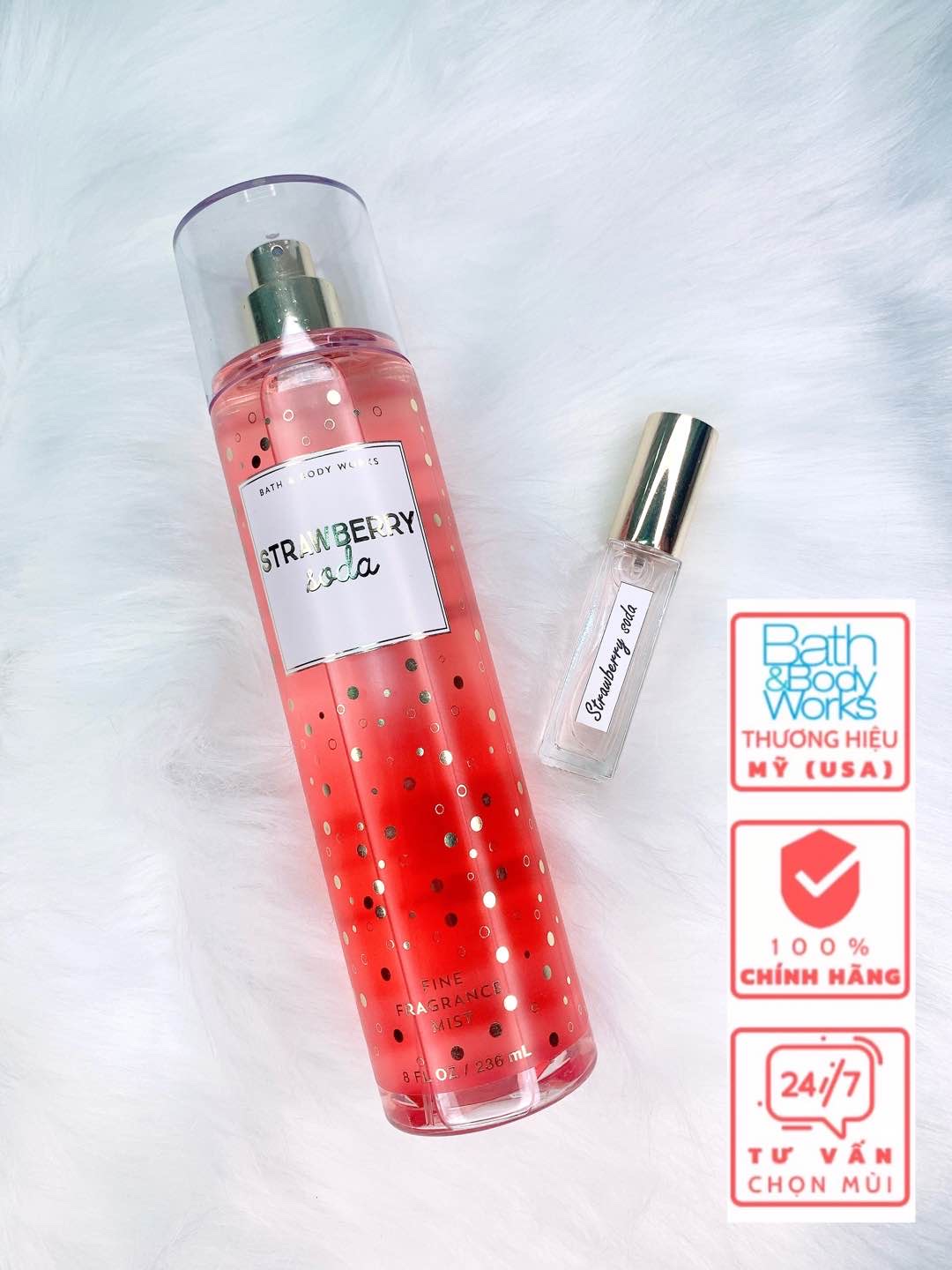 Xịt thơm Body mist Strawberry soda Bath and Body works từ Mỹ Size 10ml