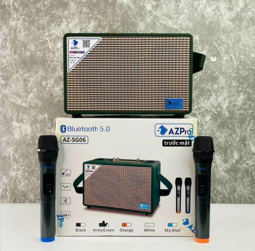 ( Kèm 2 Micro ) Loa Bluetooth Karaoke AZPRO SG06 - Loa Karaoke Mini - Loa karaoke giá rẻ - Loa karaoke công suất lớn - Loa kẹo kéo giá rẻ - Hỗ Trợ Bluetooth 5.0 Chất Liệu Thùng Gỗ Bọc Da Bass 15Cm Công Suất Lớn Pin Trâu Nhỏ Gọn ( BH12Th)
