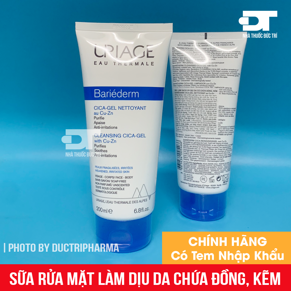 Sữa rửa mặt làm dịu da uriage bariederm cica-gel nettoyant 200ml