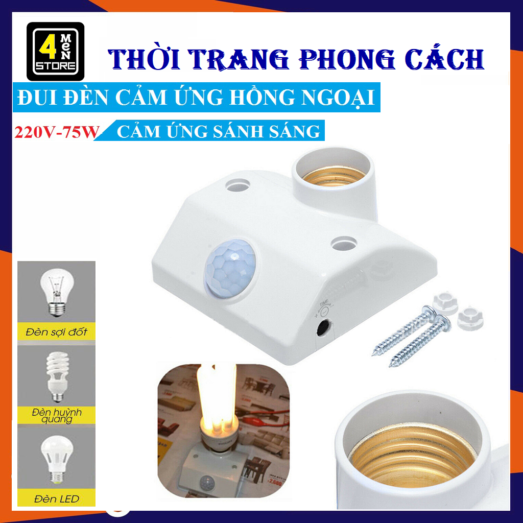 Đui Đèn Cảm Ứng Chuyển Động E27 Hồng Ngoại Thông Minh, Tự Động Bật Sáng Khi Có Người Tới Gần - Đuôi Đèn Cảm Biến , Chất Liệu PC Cao Cấp