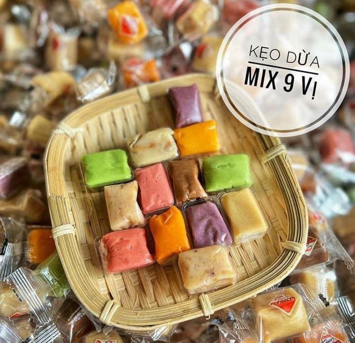 200g kẹo dừa Bến Tre mix đủ vị - kẹo dừa 9 vị -bánh kẹo - đồ ăn vặt - bách hóa online uy tín