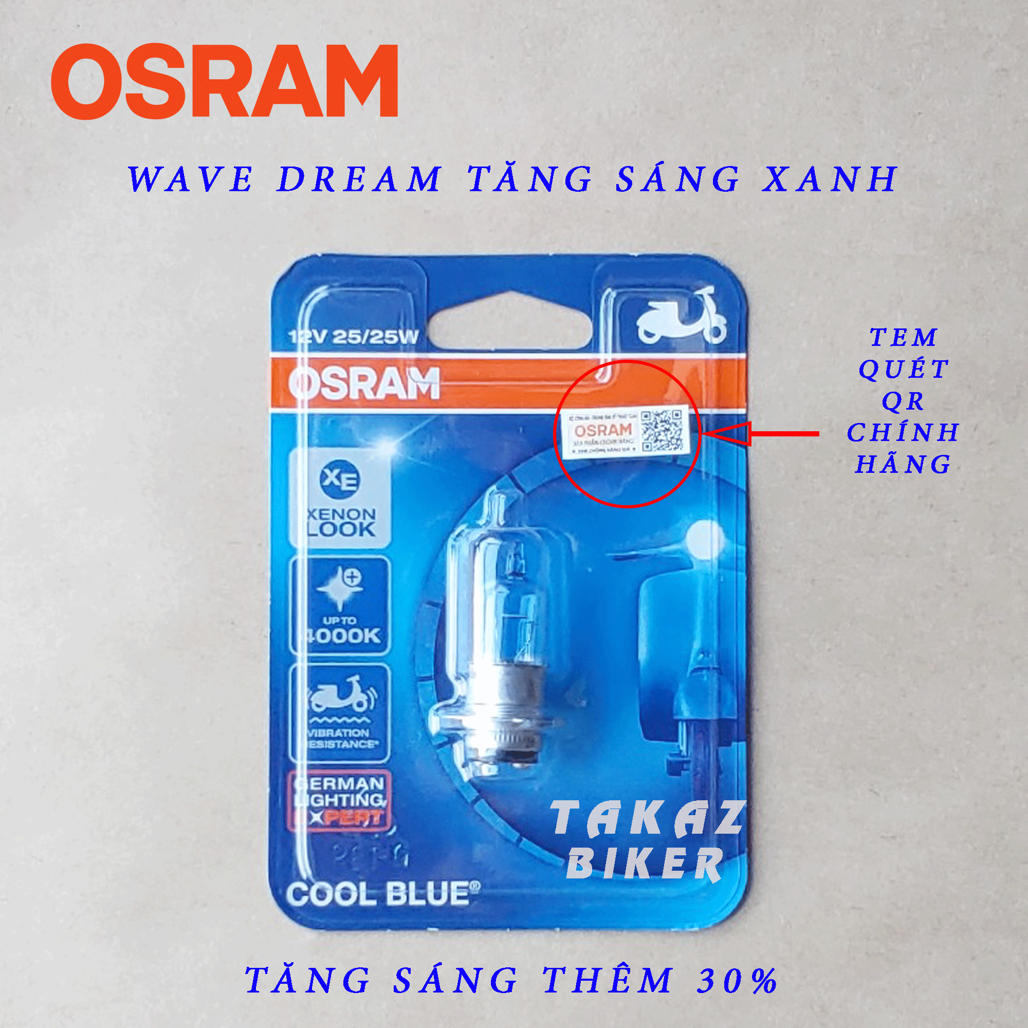 [HCM]Bóng đèn HALOGEN OSRAM T19 - Tăng sáng trắng xanh dương nhạt Xenon +30%  25W Xe Dream Wave Wave 100 Future 1