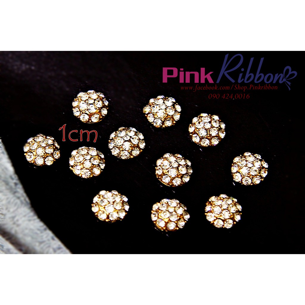 Set 2c - charm đá mạ kim tròn, 1cm