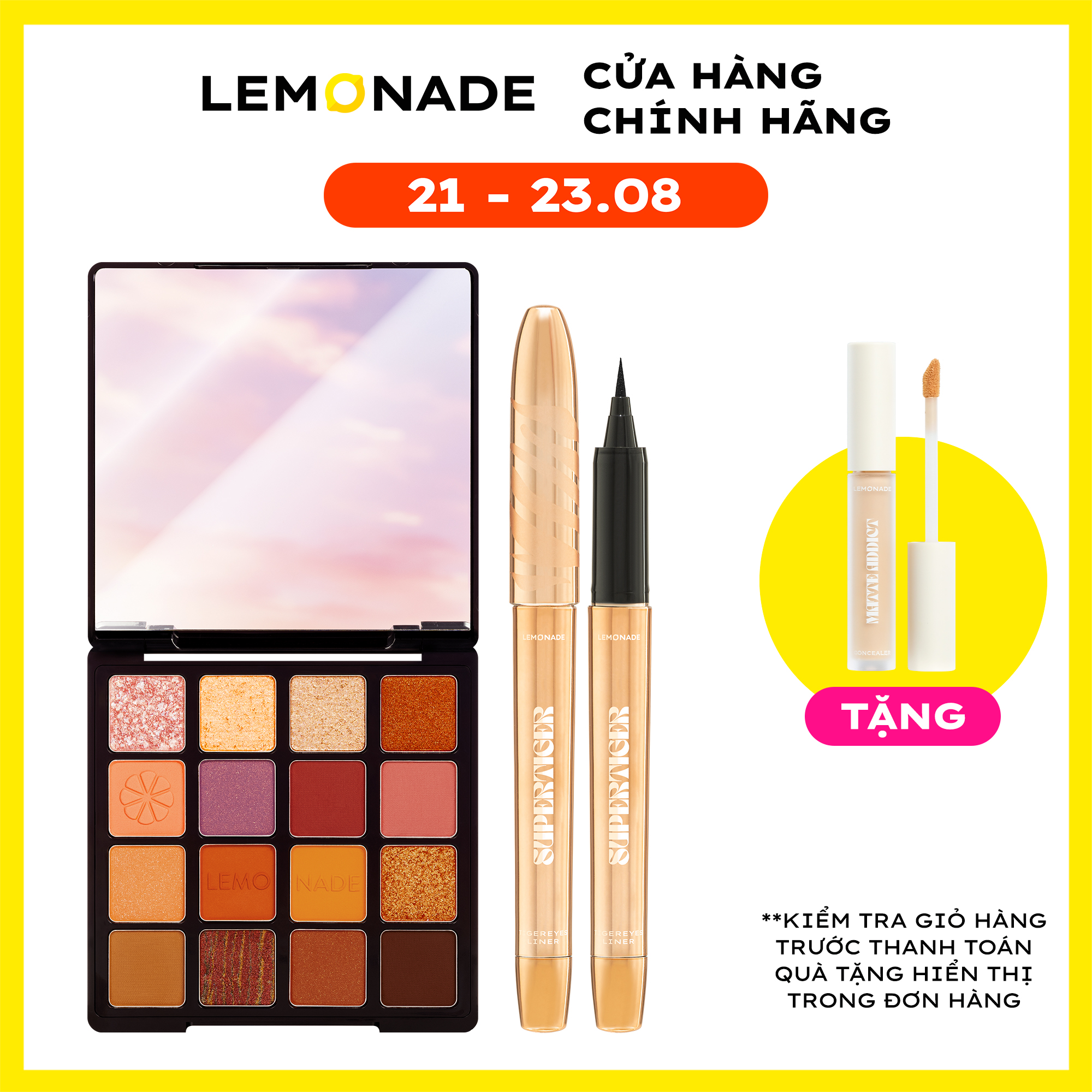 Combo Lemonade Bảng phấn mắt Aesthetic Eyeshadow Palette và Bút kẻ mắt Micro Eyeliner SuperTiger