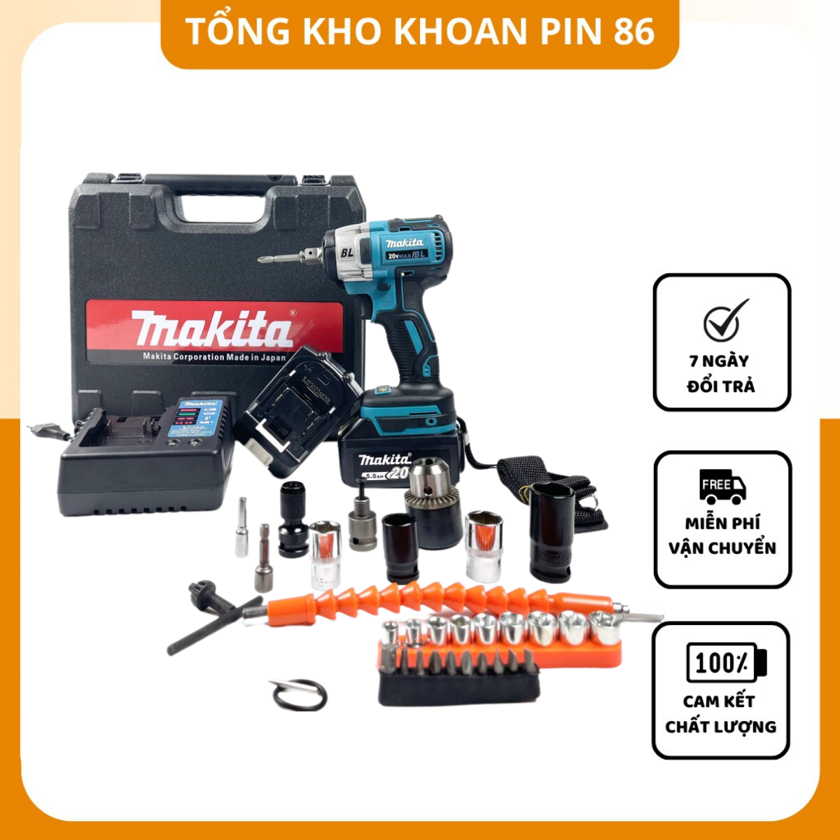 Máy siết bulong Makita, máy bắn bulong động cơ không chổi than sử dụng chân pin phổ thông
