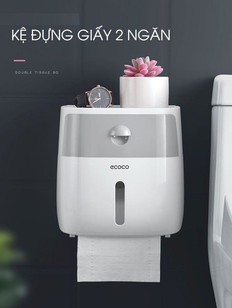 Hộp đựng giấy vệ sinh đựng giấy toilet  đựng đồ đa năng không thấm nước cao cấp Ecoco - thiết kế miếng dán  không cần khoan đục