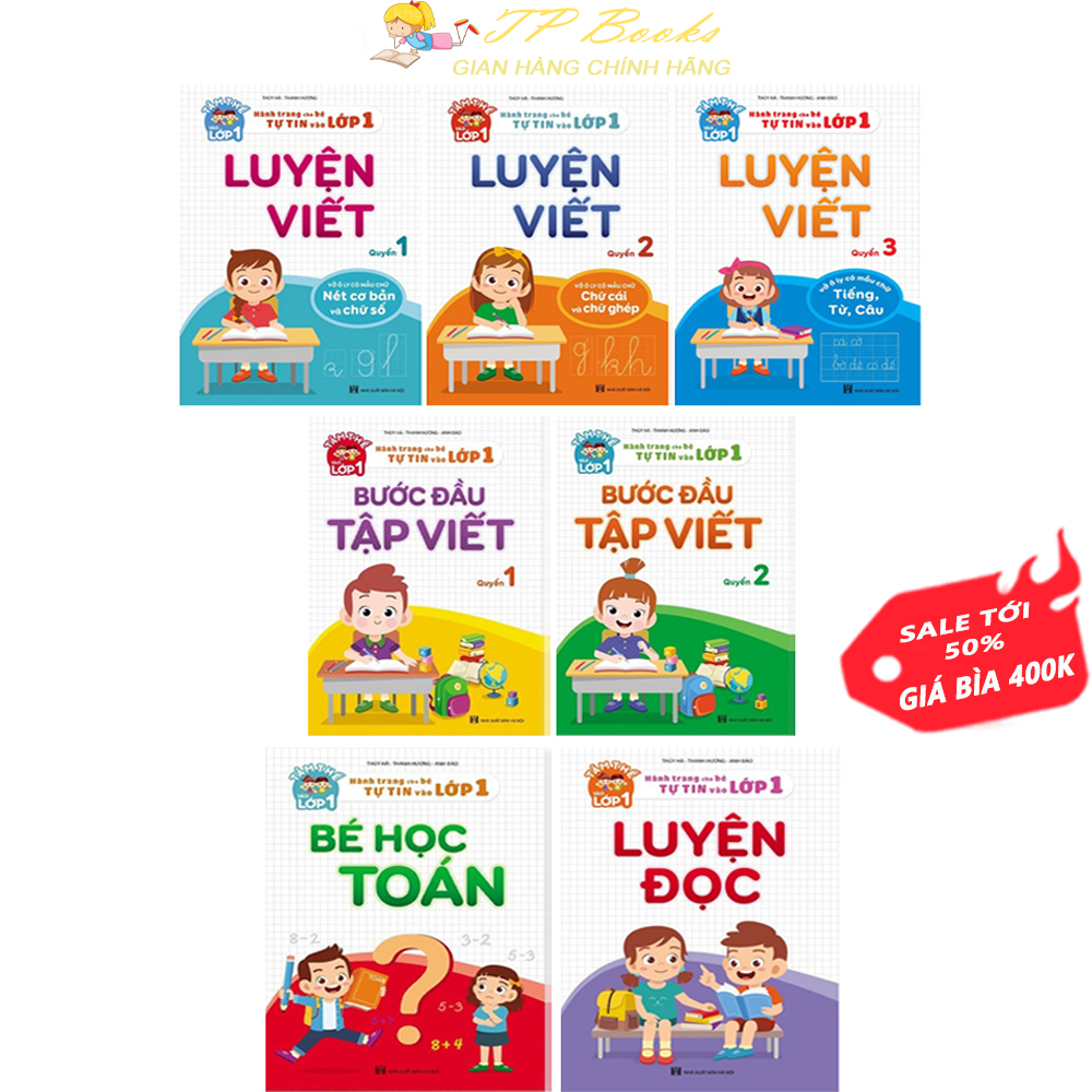 Trọn bộ 7 cuốn sách tâm thế vào lớp 1 cho trẻ em - luyện viết - luyện đọc - bé học toán - hành trang cho bé vào lớp 1