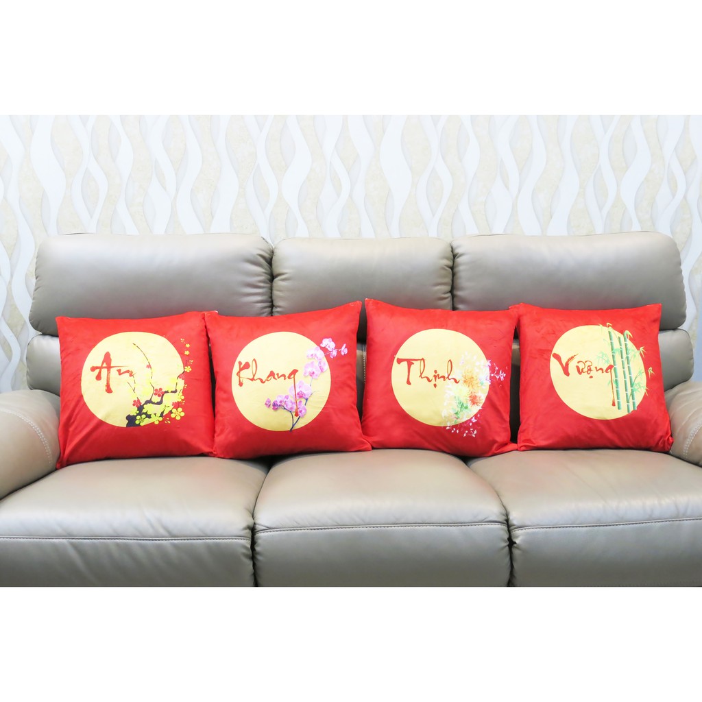 Set 4 vỏ gối an khang thịnh vượng đỏ