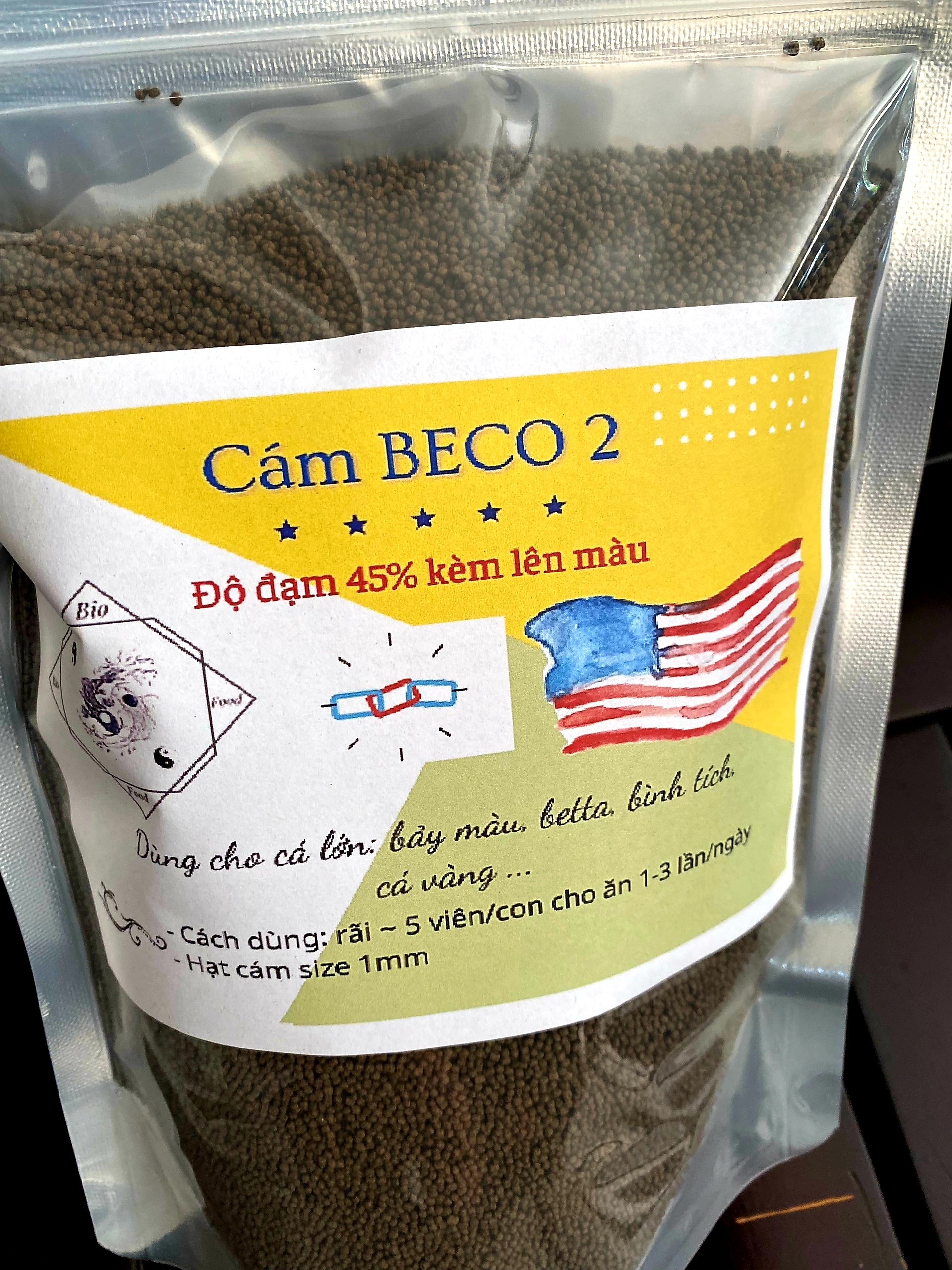 1kg Cám BECO 2 NEW - Thức ăn cho cá lớn 🐠 Bio Food túi zip 1 kg