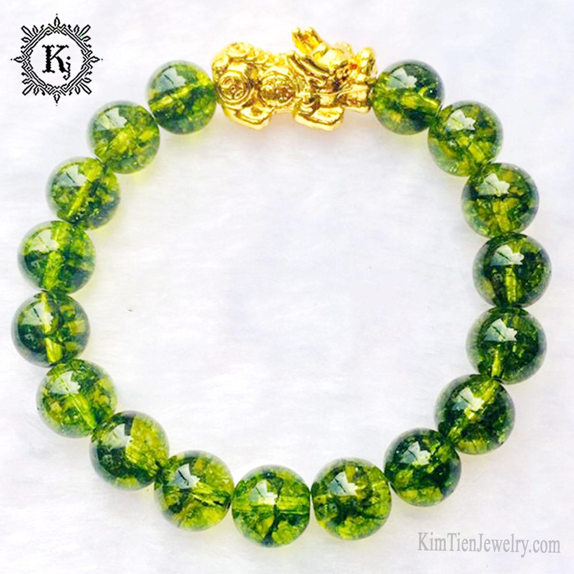 Vòng Tỳ Hưu Đá Peridot Bạc Mạ Vàng 24K - Hợp Mệnh Mộc, Mệnh Hỏa - Viên Đá Giải Trừ Sự U Mê - Hướng Đến Những Điều Lương Thiện - Gồm 02 Size là 08 ly, 10 ly